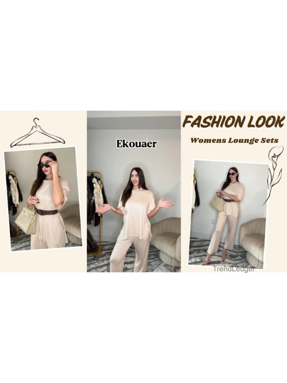 Ekouaer Womens Lounge Set 2 Piece Soft Polyester Pajama Set - Picture 6 of 6
